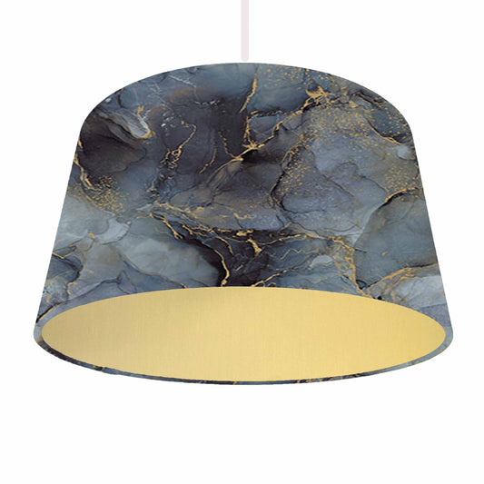grey abstract lampshade with gold lining, ceiling light view