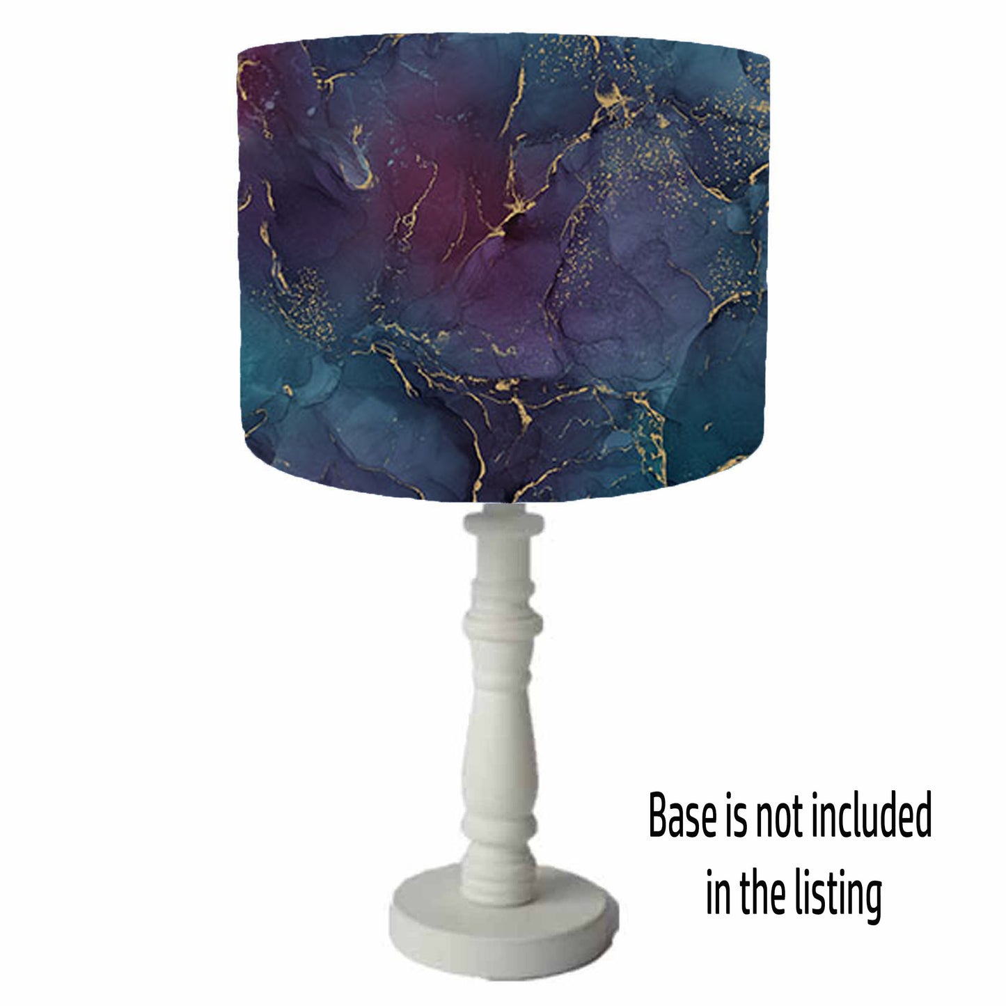 Navy, teal and deep purple and gold lampshade, table lamp view