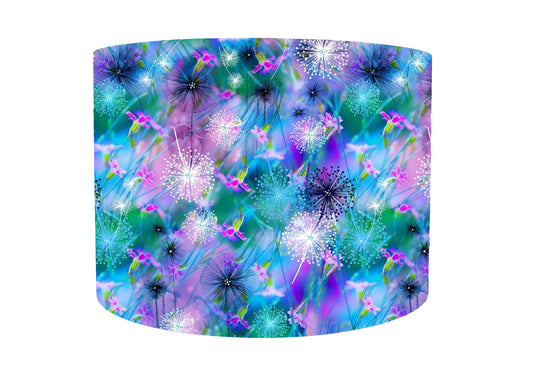 Neon Dandelion Lampshade, Bright Nature Decor, White Lining