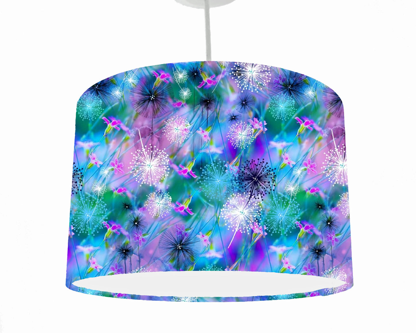Neon Dandelion Lampshade, Bright Nature Decor, White Lining