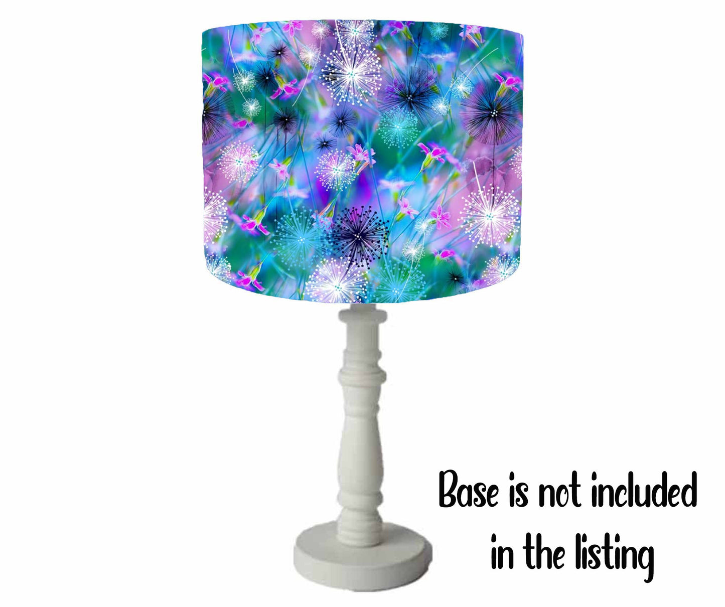 Neon Dandelion Lampshade, Bright Nature Decor, White Lining