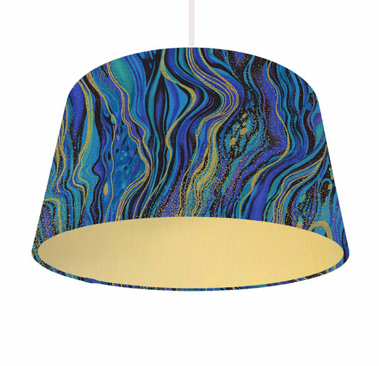 Blue And Gold Marble Themed Lampshade - Metallic Lining