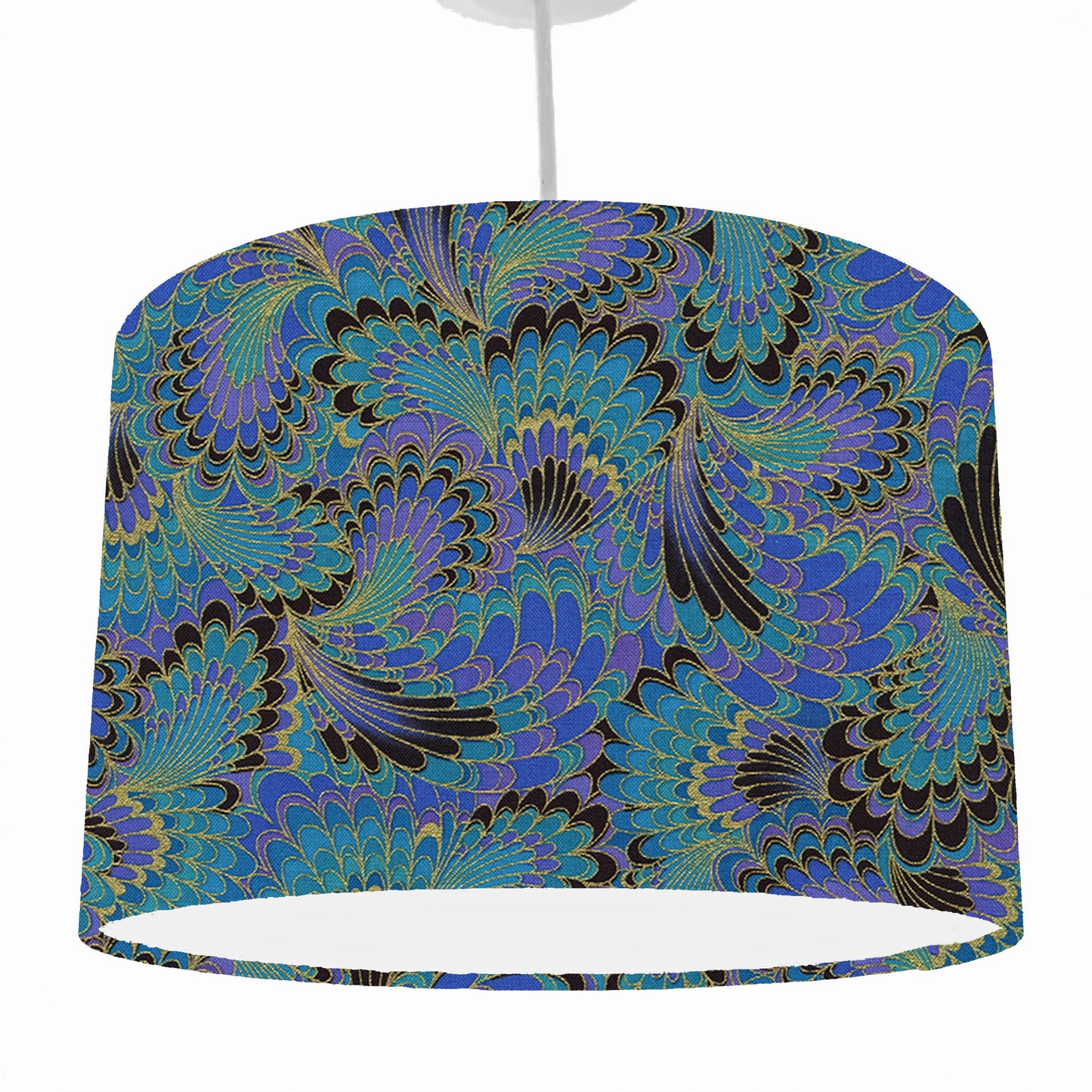Peacock Feathers Lampshade, White Lining