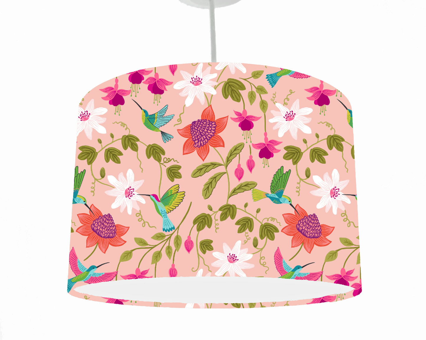 Pink Hummingbird Lampshade - White Lining
