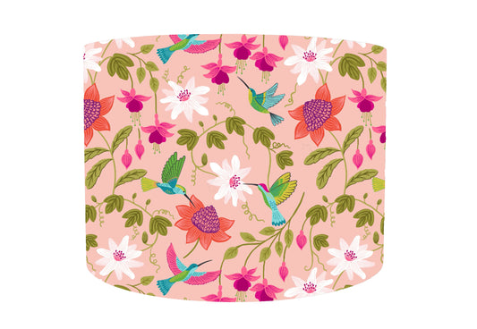 Pink Hummingbird Lampshade - White Lining