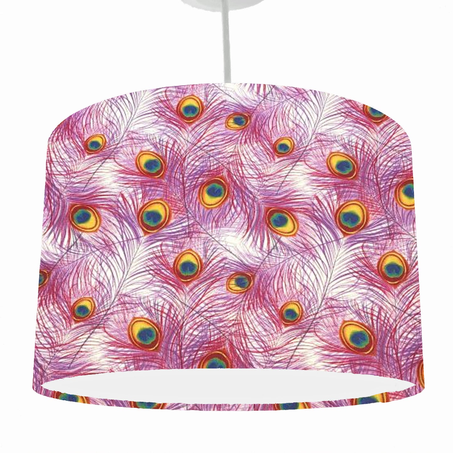 Pink Peacock Feathers Lampshade - White Lining