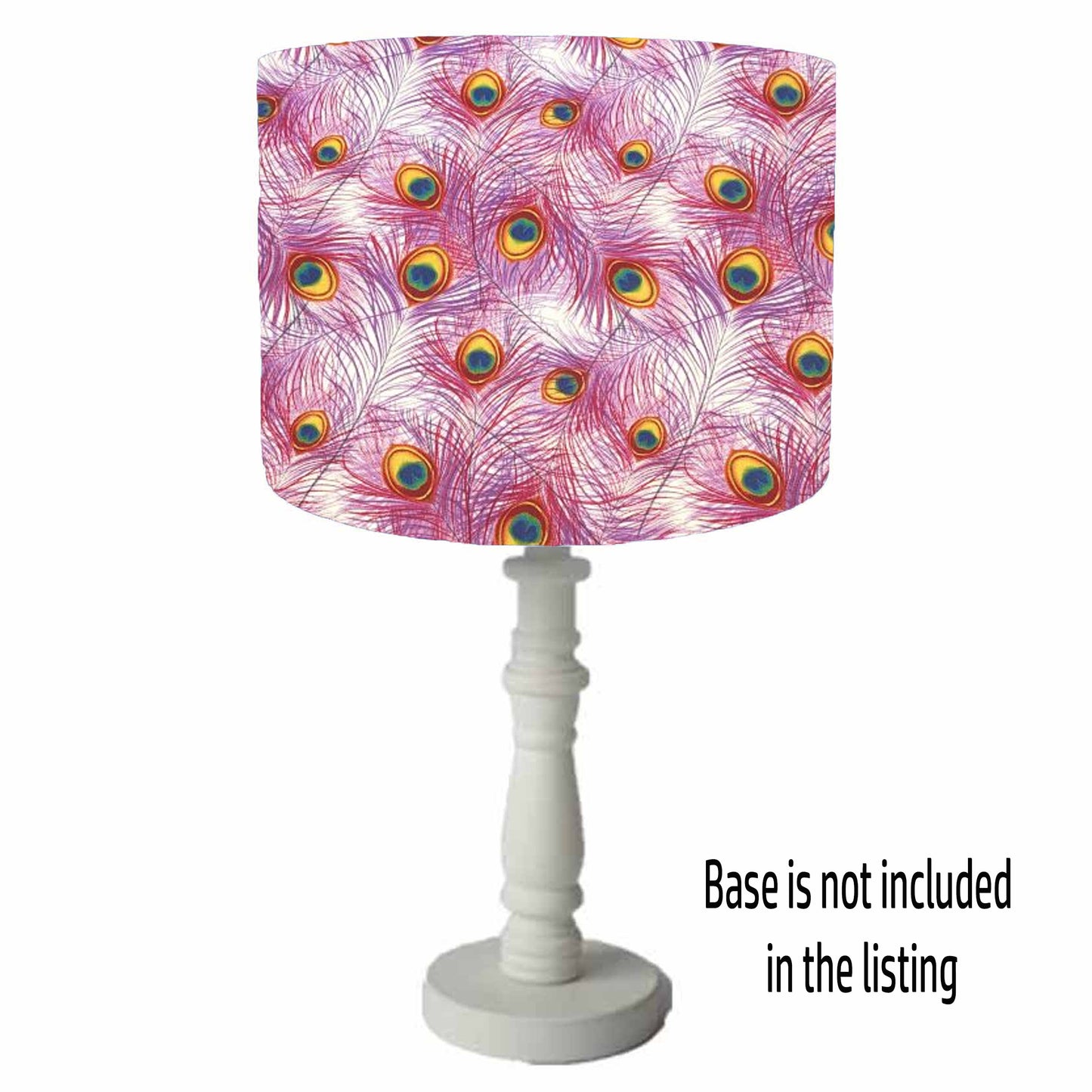 Pink Peacock Feathers Lampshade - White Lining