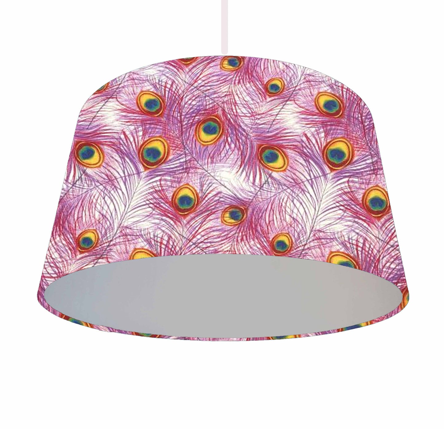Pink Peacock Feathers Lampshade - Metallic Lining