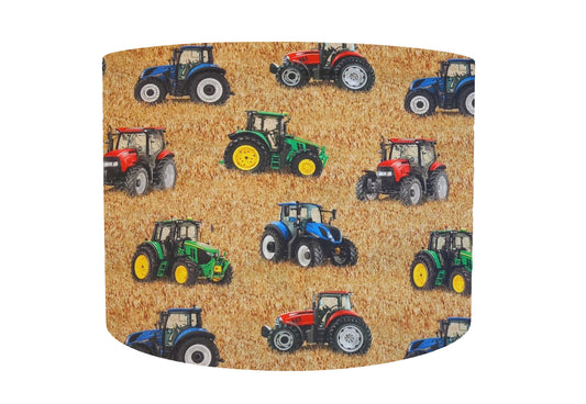 Colourful Tractors in Straw, Children Lampshade, Farm Themed Bedroom