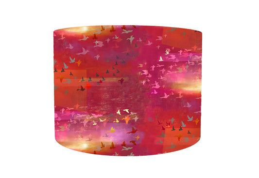 Sunset And Birds Lampshade, Red And Gold Light Shade - White Lining