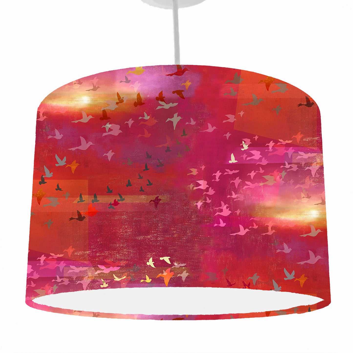 Sunset And Birds Lampshade, Red And Gold Light Shade - White Lining