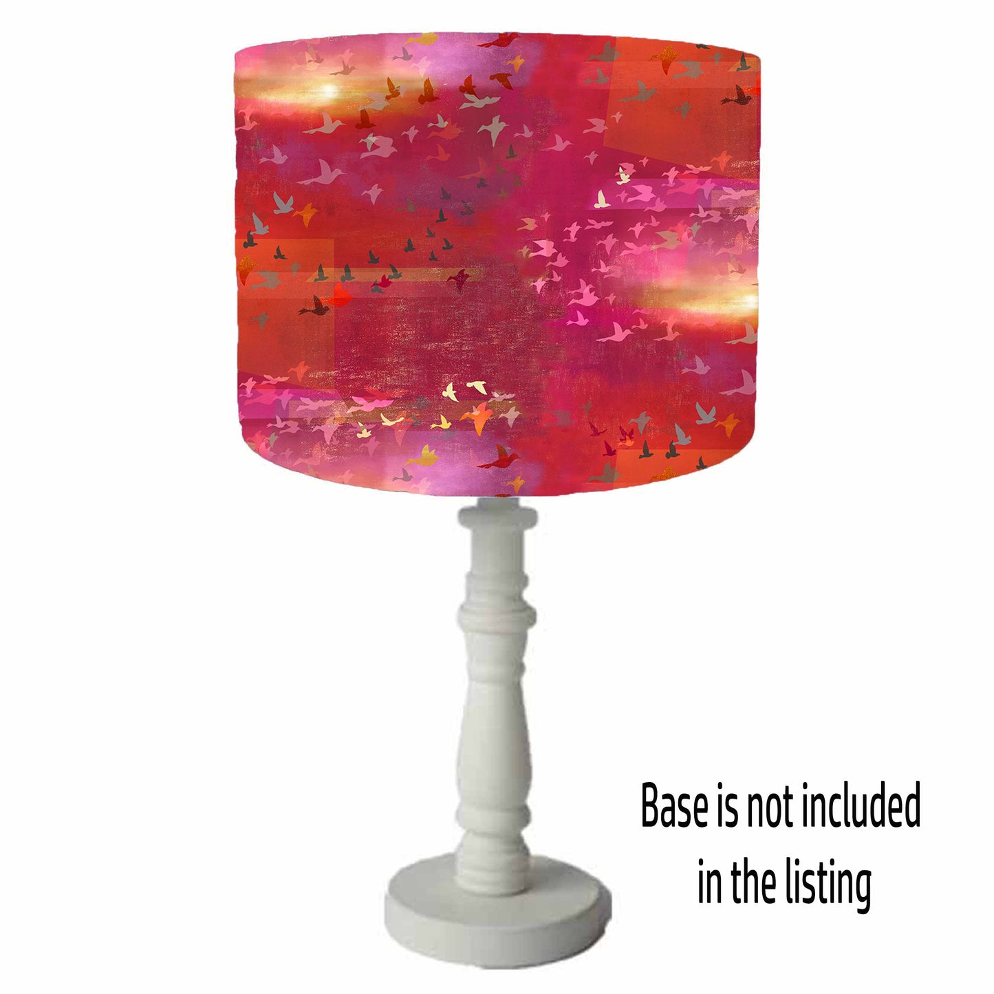Sunset And Birds Lampshade, Red And Gold Light Shade - White Lining