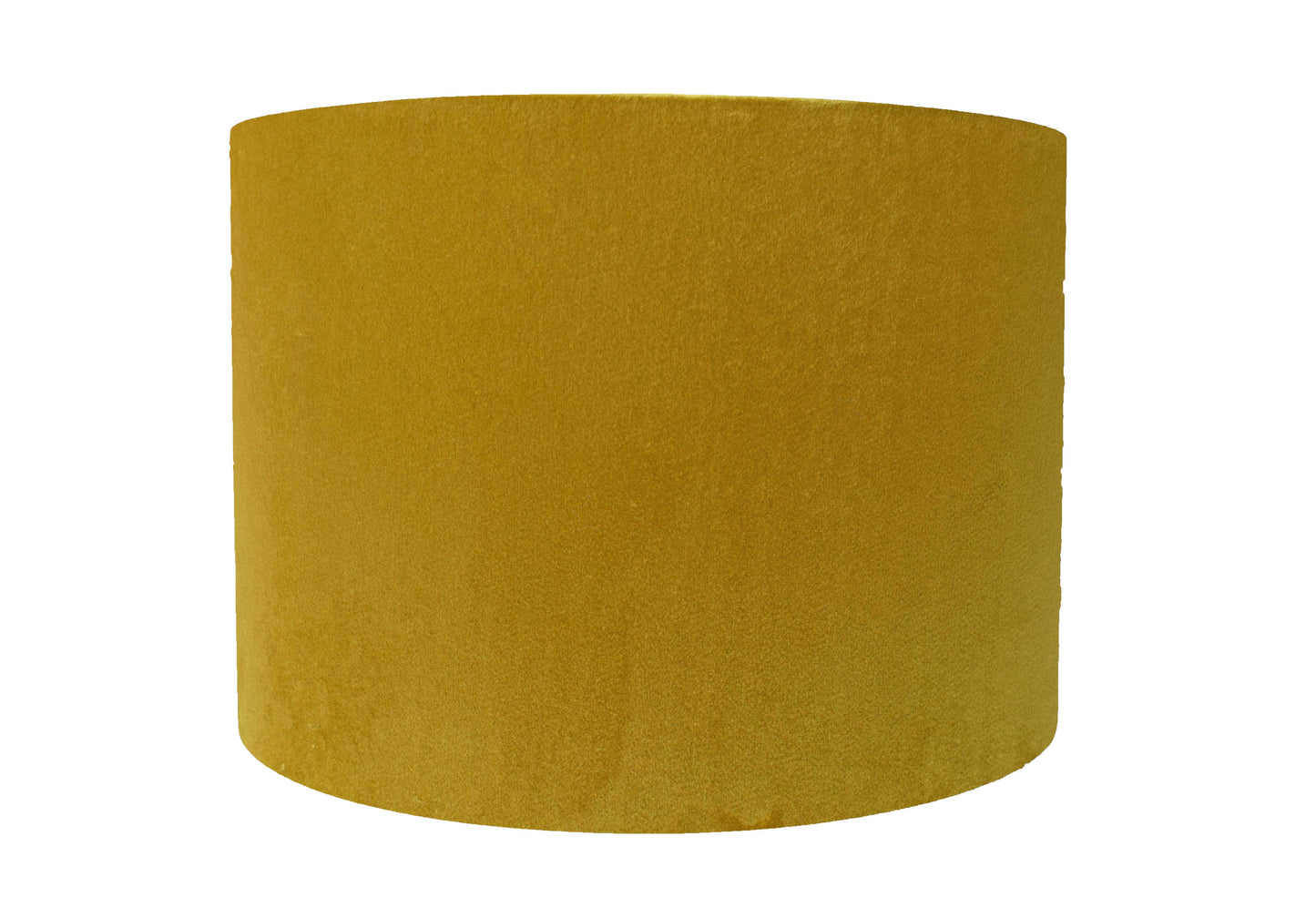 plain ochre yellow velvet lamp shade, drum lampshade front view