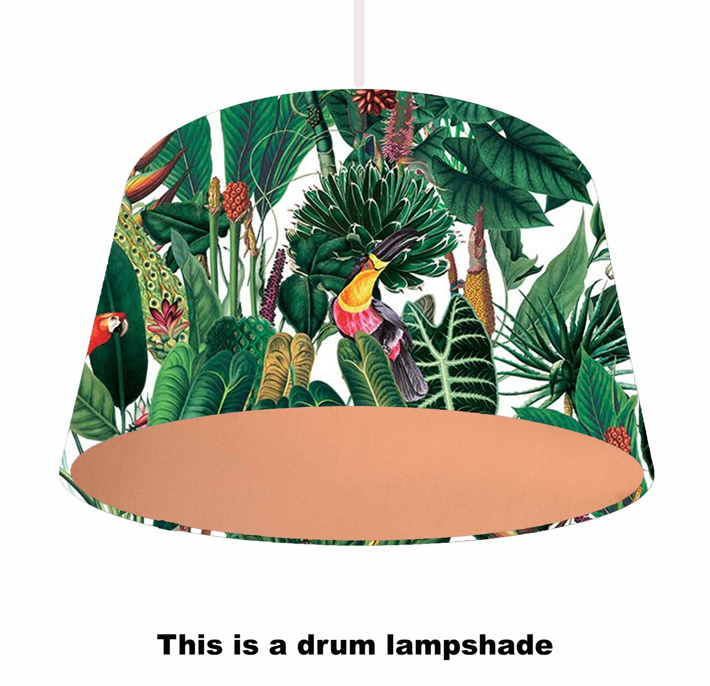 Tropical Birds Themed Velvet Lampshade, Metallic Lining