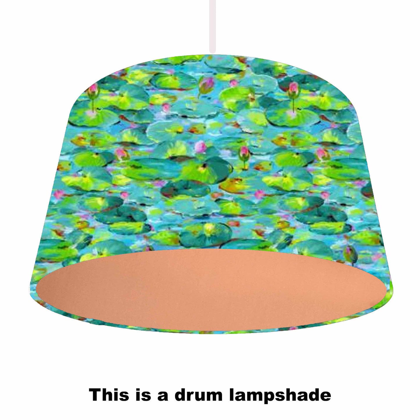vibrant waterlilies themed light shade bronze lining, ceiling light view