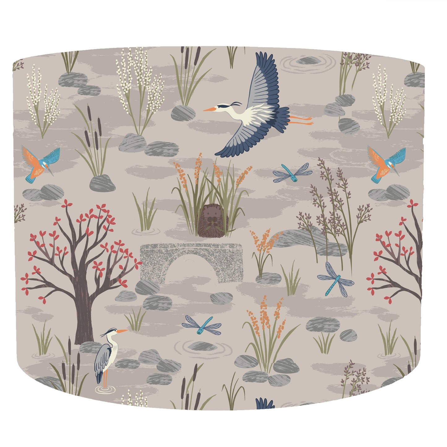 Cream Nature Wildlife Lampshade, Bird And River Scene Light Shade