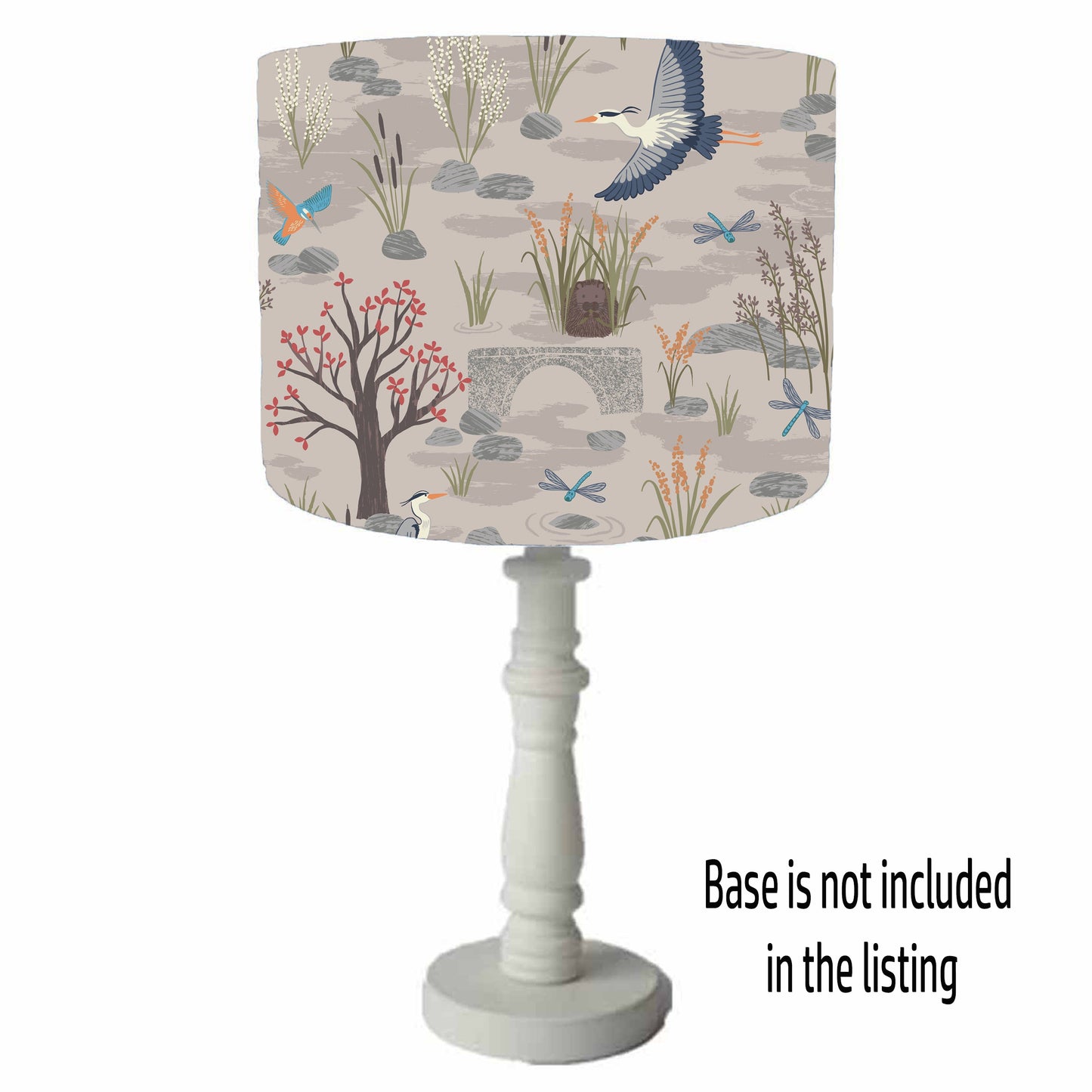Cream Nature Wildlife Lampshade, Bird And River Scene Light Shade