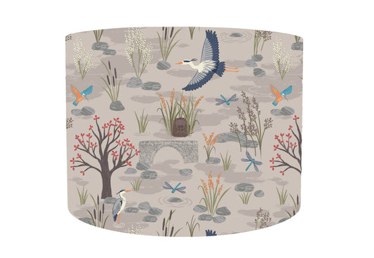 Cream Nature Wildlife Lampshade, Bird And River Scene Light Shade