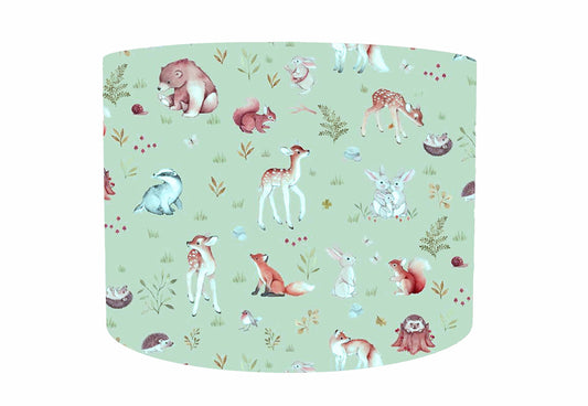 Mint Green Woodland Animal Lampshade, Forest Animal Nursery Lampshade