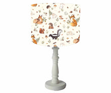 Load image into Gallery viewer, woodland themed table lamp shade in neutral colours
