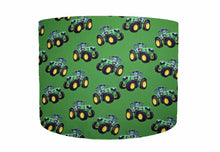 Load image into Gallery viewer, green tractor lampshade, green tractors on green background
