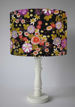 Load image into Gallery viewer, black and gold Japanese floral themed table lamp shade
