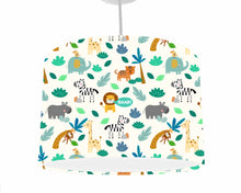 Load image into Gallery viewer, colourful jungle animal ceiling light shade for baby room
