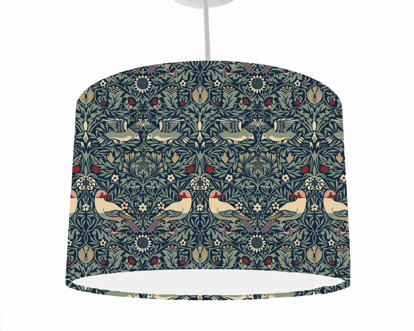 William Morris Wintergarden Lampshade, Bird Themed Home Decor, White Lining