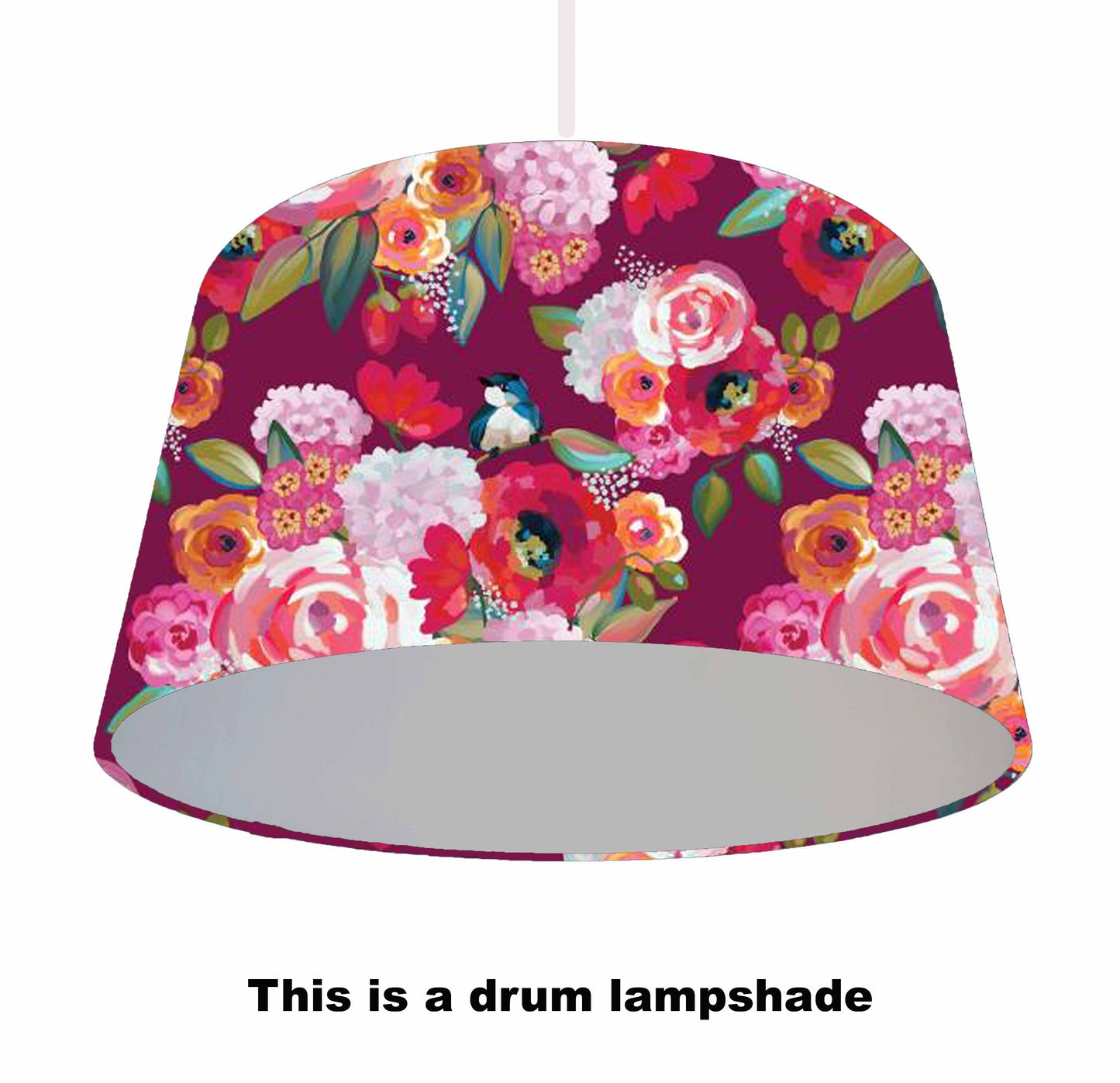 Floral drum lampshade with a silver lining