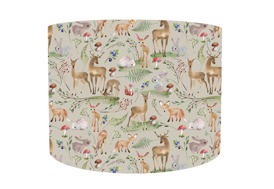 Beige Forest Animals Lampshade, Woodland Nursery Decor