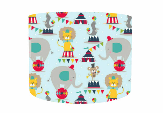 Blue Circus Themed Lampshade, Safari Animals Bedroom Decor