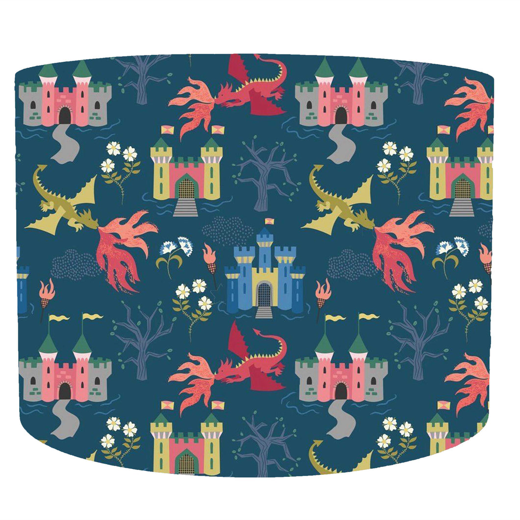 blue dragon and castle scene drum lampshade for kids
