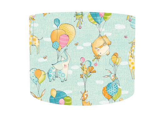 Pale Blue Animals Up And Away Lampshade, Safari Nursery Decor