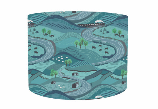 Teal Littondale Lampshade, British Landscape Scenery Home Decor