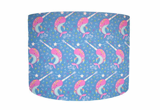 Blue And Pink Narwhal Lampshade, Glow In The Dark, Ocean Theme Nursery