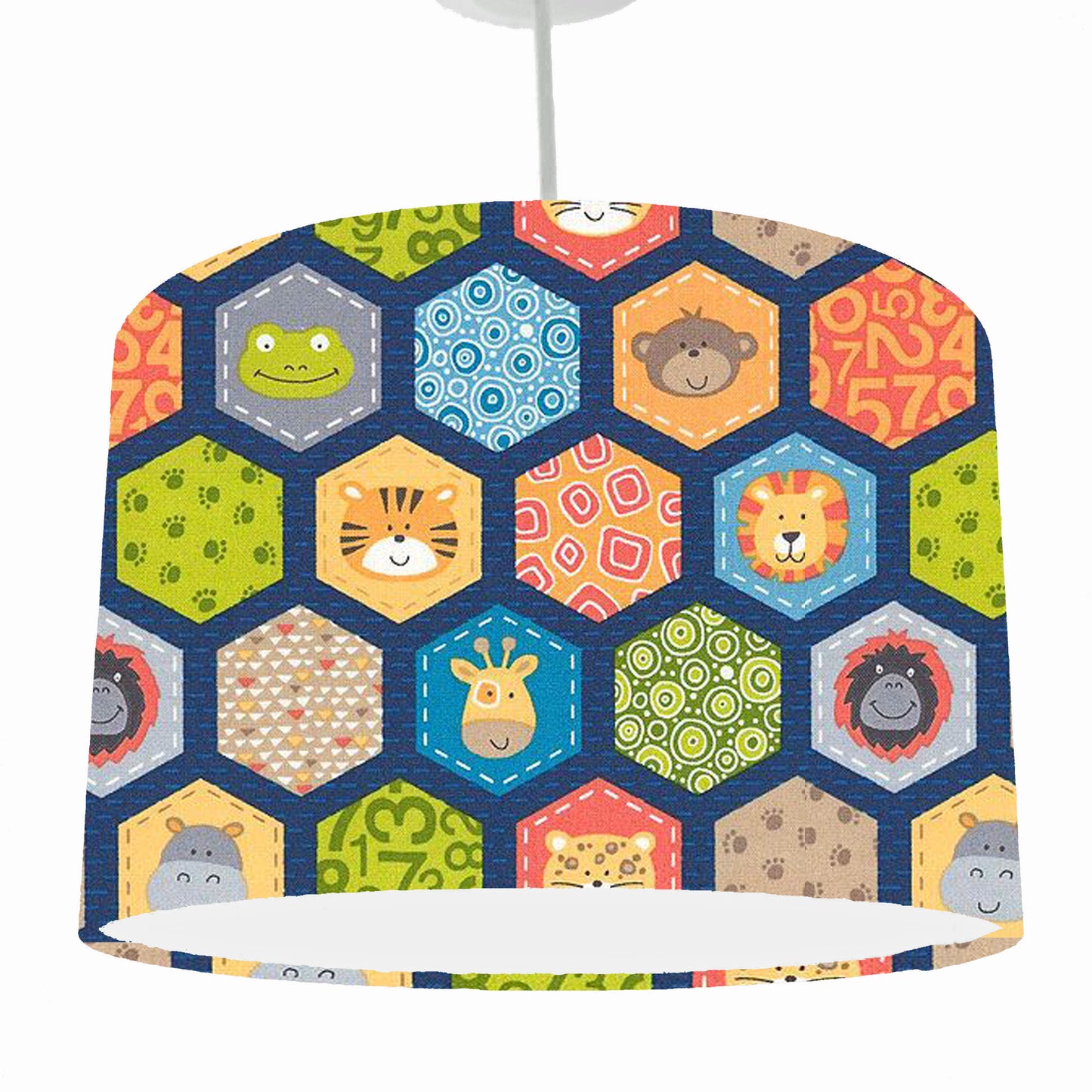 Blue Hexagon Safari Animal Lampshade, Jungle Nursery Decor