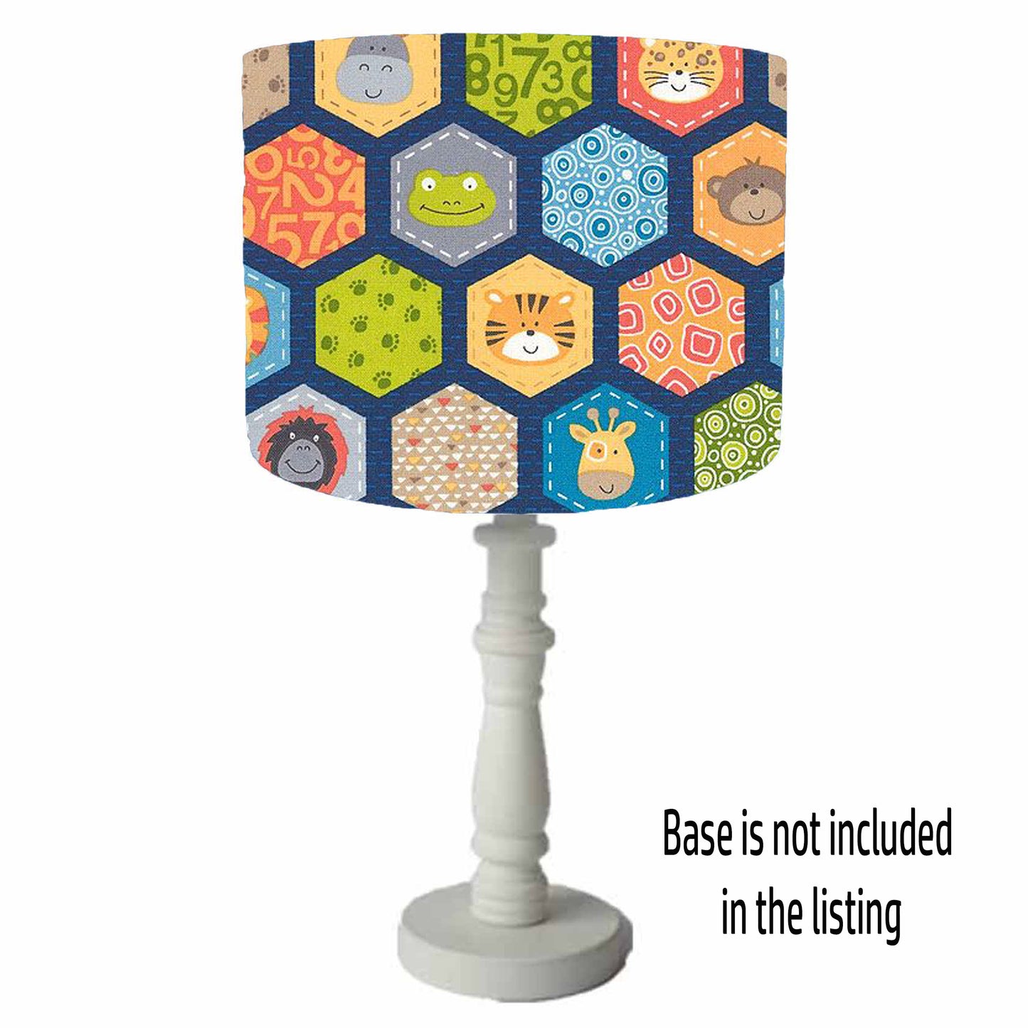 Blue Hexagon Safari Animal Lampshade, Jungle Nursery Decor