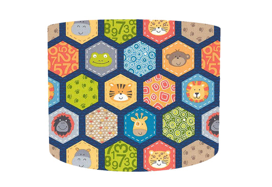 Blue Hexagon Safari Animal Lampshade, Jungle Nursery Decor