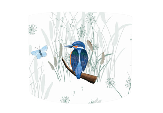 White And Blue Kingfisher Lampshade, Bird Home Decor