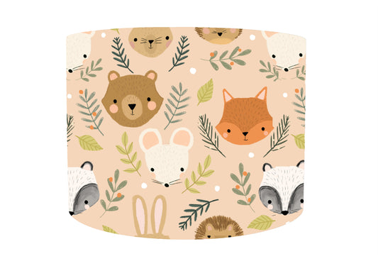 Woodland Animals, Blush Pink Lampshade, Nursery Decor