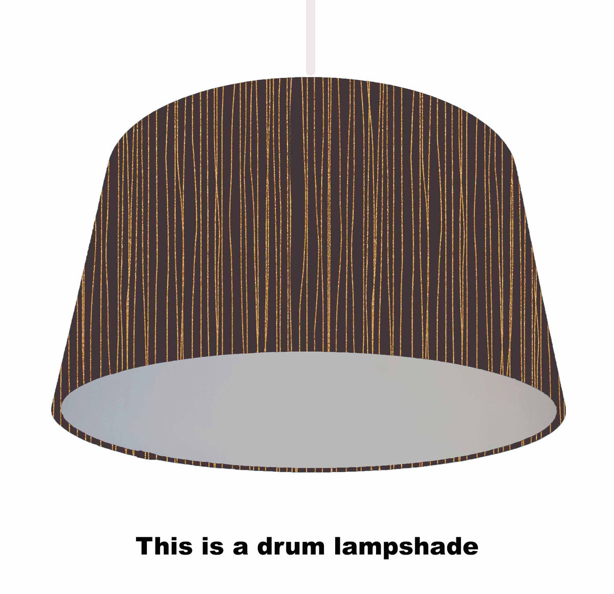 Drum lampshade with black and bronze stripe pattern, silver lining