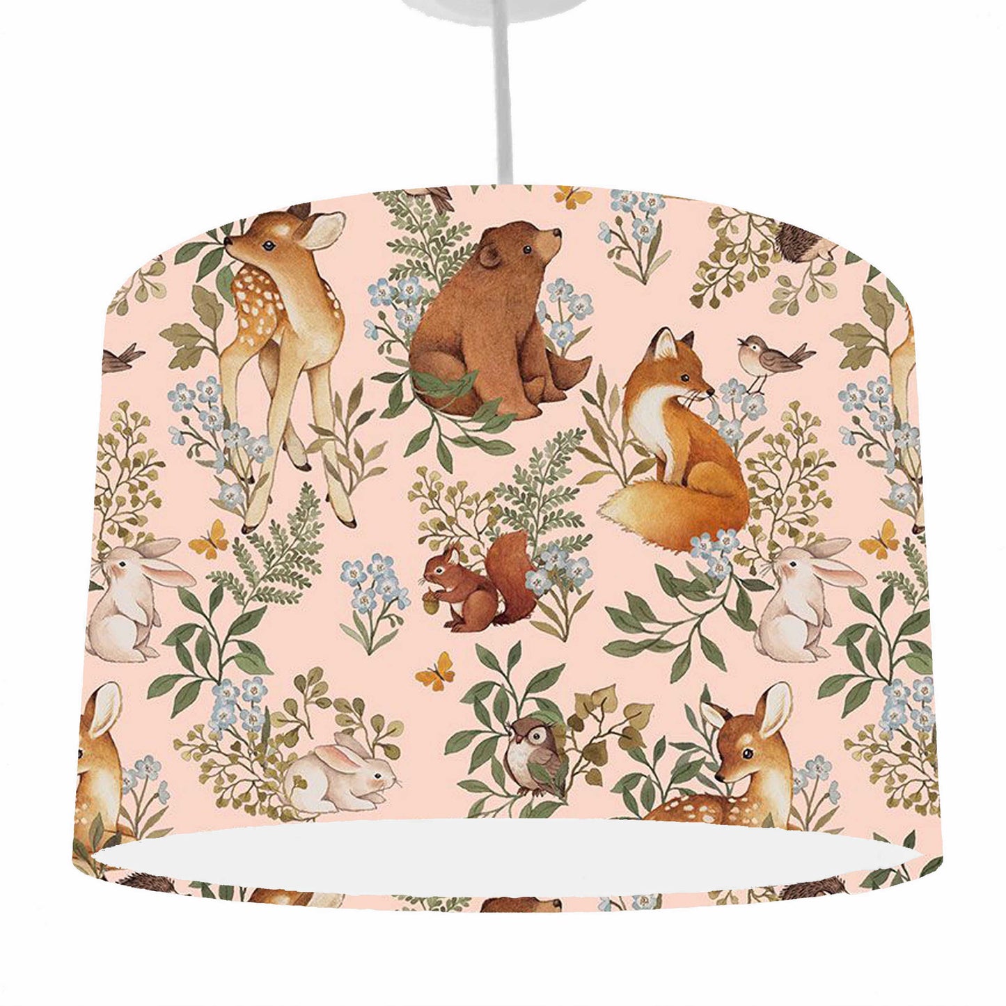 Blush Pink Woodland Animals Lampshade, Woodland Themed Nursery Decor