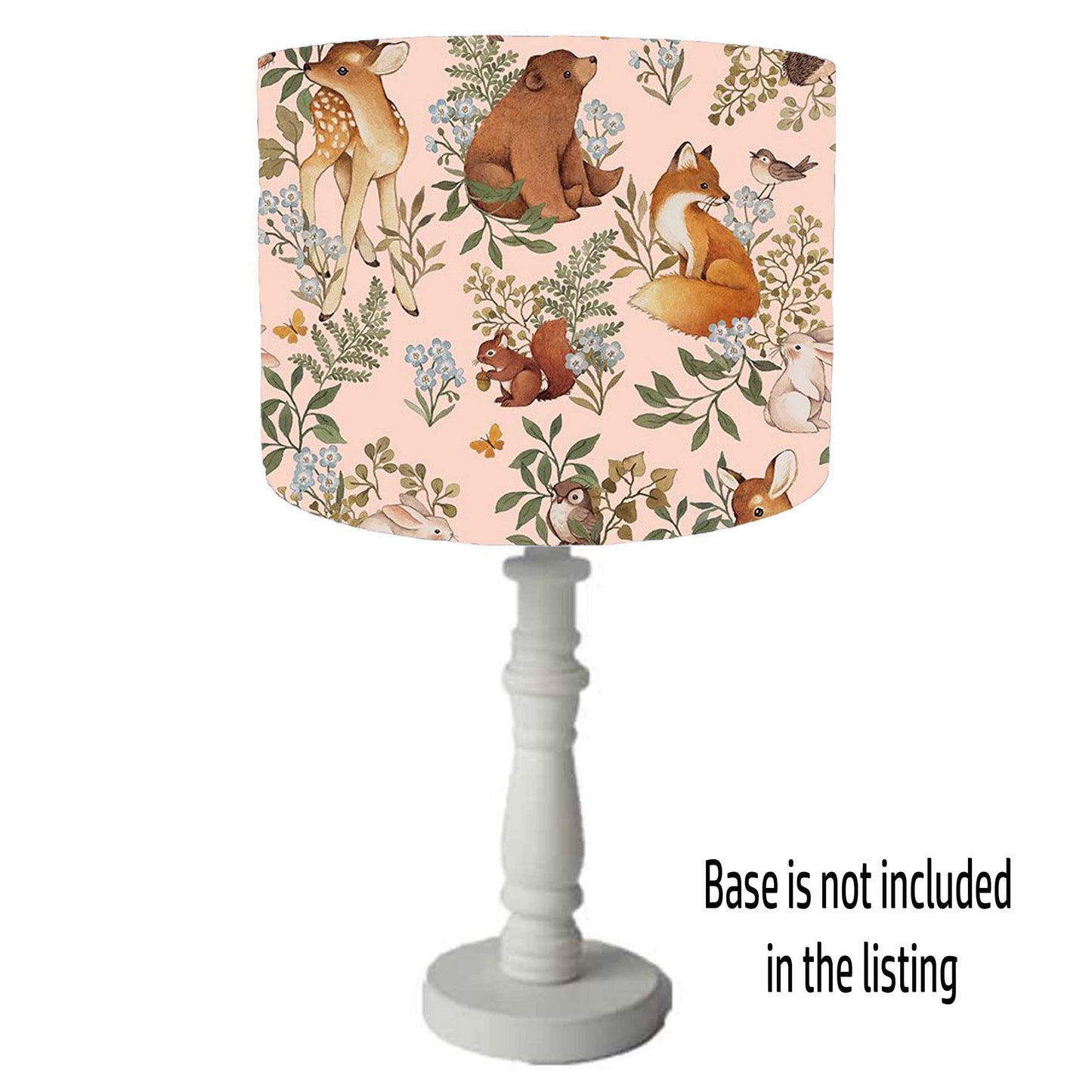 Blush Pink Woodland Animals Lampshade, Woodland Themed Nursery Decor