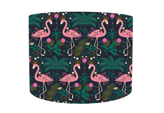 Black And Pink Flamingo Lampshade, White Lining