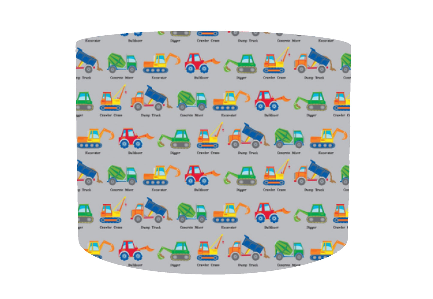 Grey Construction Vehicles Lampshade, Transport Themed Bedroom