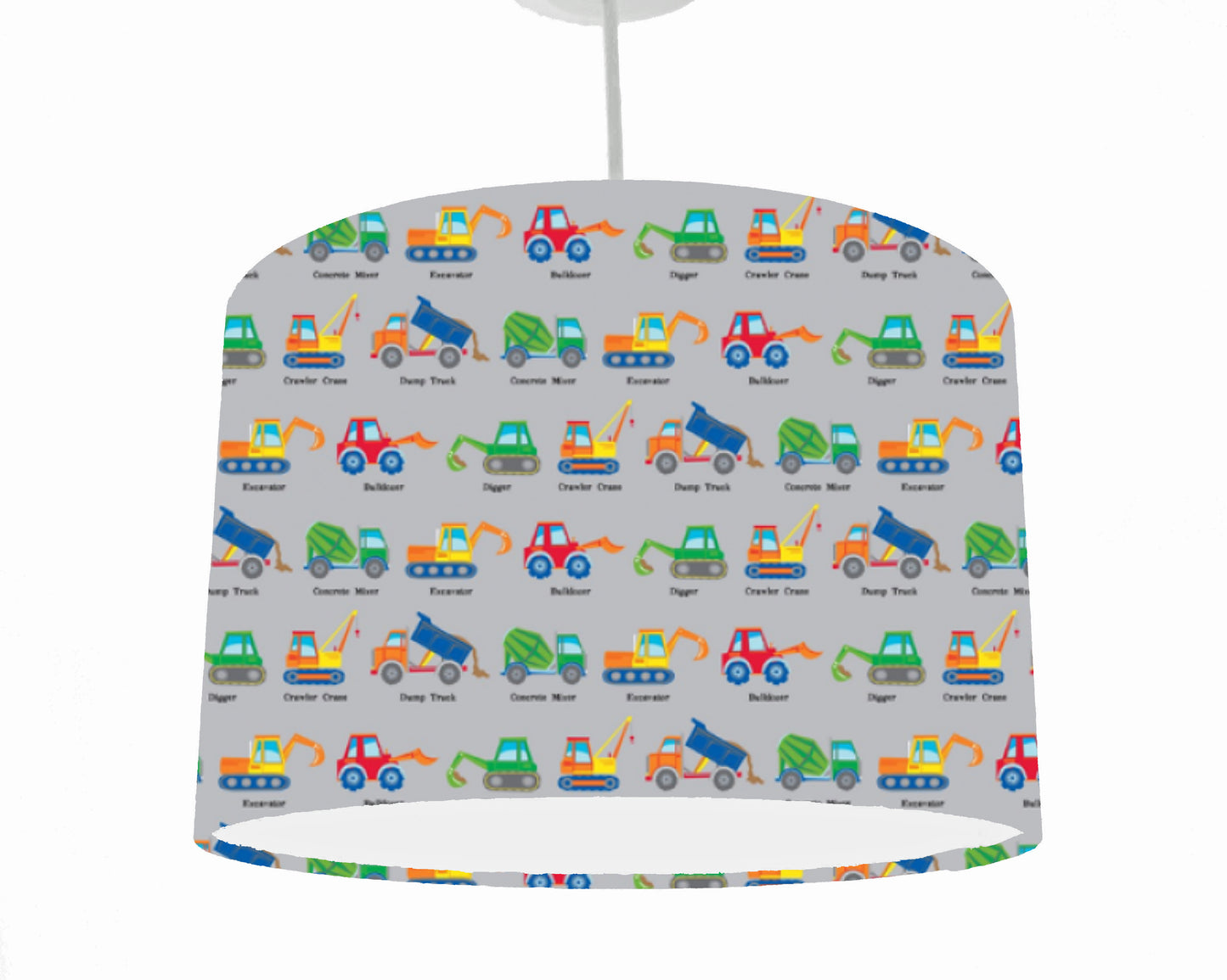 Grey Construction Vehicles Lampshade, Transport Themed Bedroom