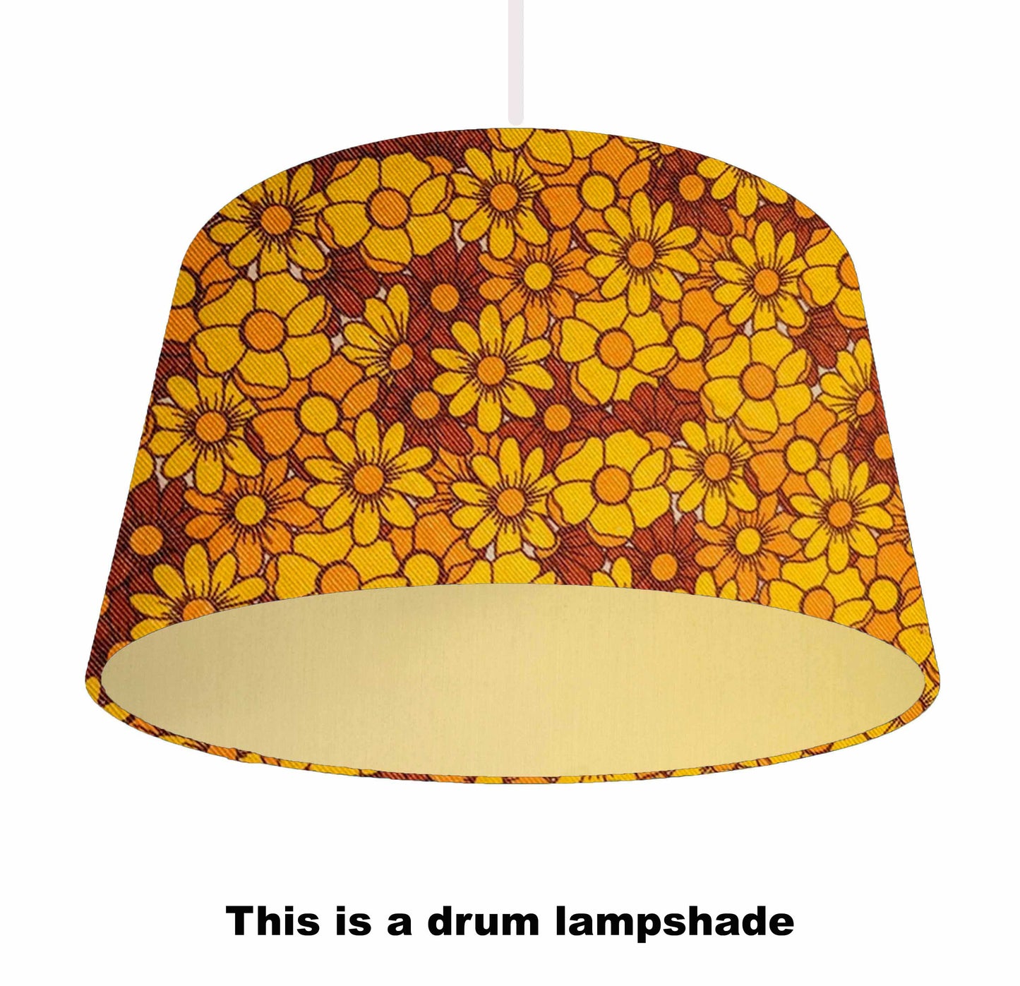 70s Floral Style Drum Lampshade, Metallic Lining