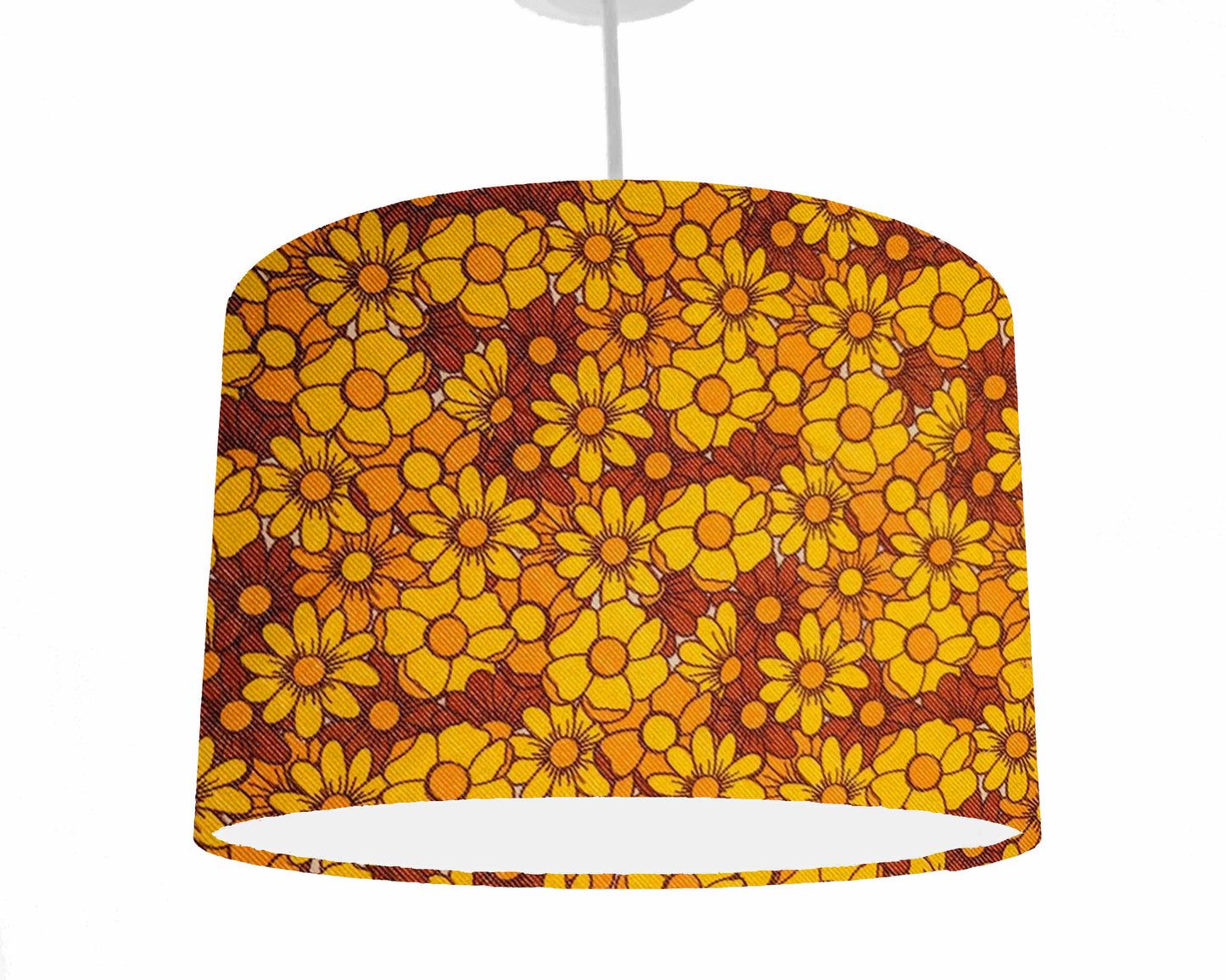 yellow and orange flowers design lampshade, ceiling light view