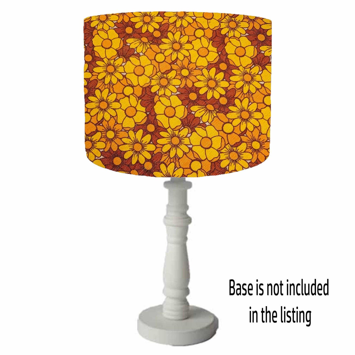 retro floral lampshade in yellow and orange, table lamp view