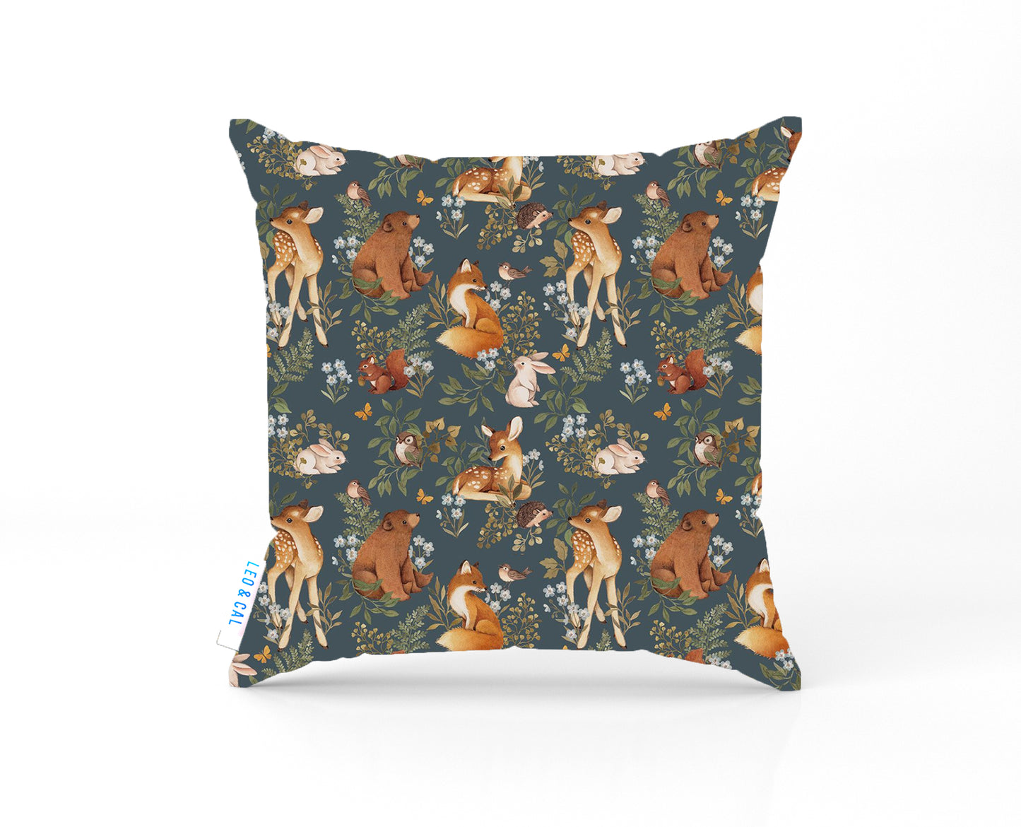 Woodland Cushion Cover, Square Pillow, Rich Blue Front View